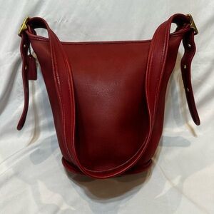 Coach Vintage Red Leather Helens Legacy Shoulder Handbag with Gold Hardware